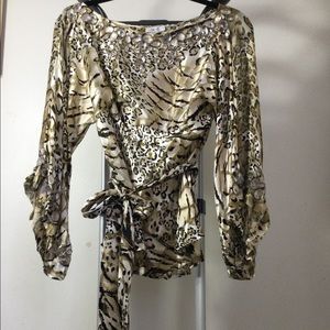 Cache Silk Animal Print Blouse